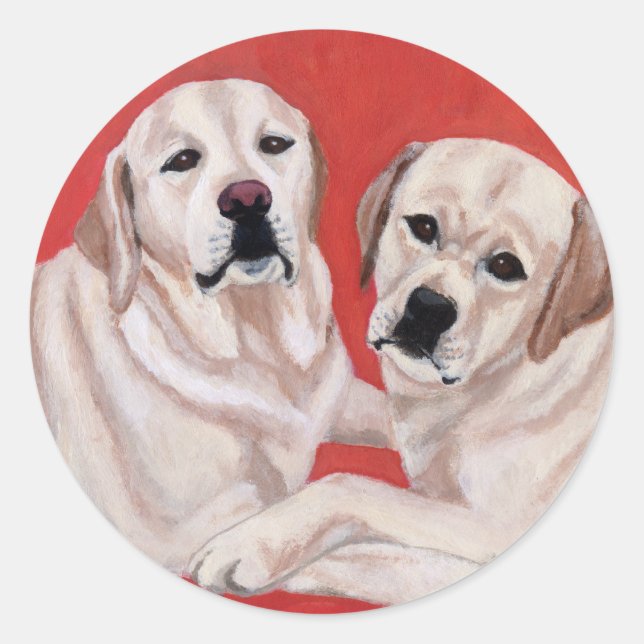 Yellow Labrador Duo Painting Classic Round Sticker (Front)