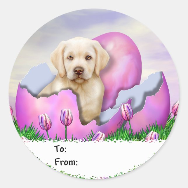 Yellow Labrador Easter Surprise Classic Round Sticker (Front)