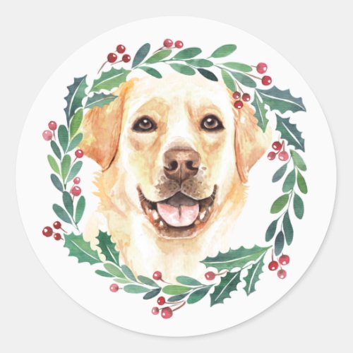 Yellow Labrador Elegant Dog Christmas Classic Round Sticker