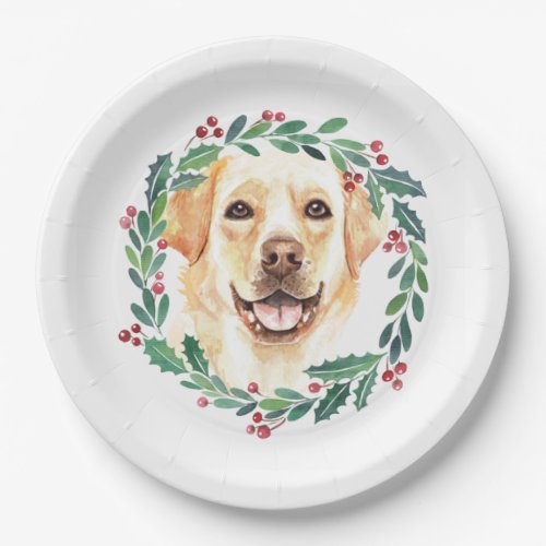 Yellow Labrador Elegant Dog Christmas Holiday Paper Plates