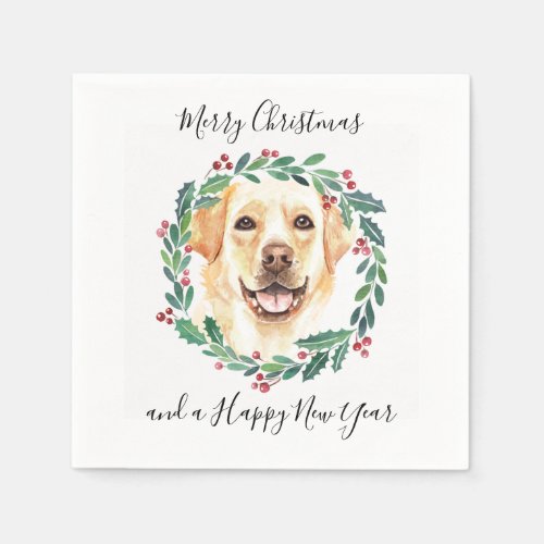 Yellow Labrador Elegant Dog Merry Christmas Napkins