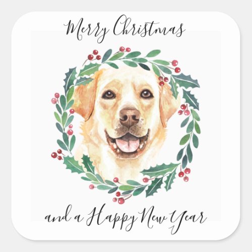 Yellow Labrador  Elegant Dog Merry Christmas Square Sticker