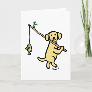 Yellow Labrador Fishing Cartoon Card