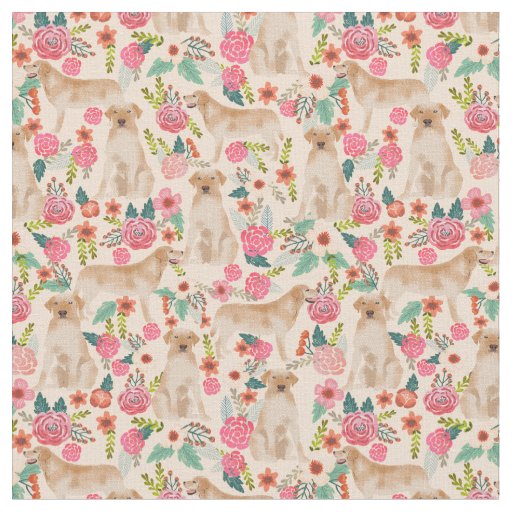 Yellow Labrador floral design peach Fabric