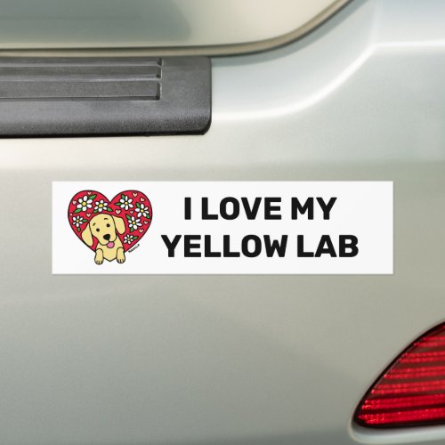 Yellow Labrador Floral Heart Bumper Sticker