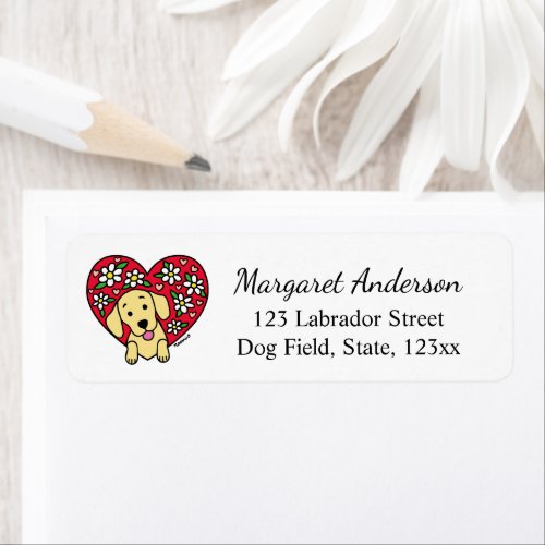 Yellow Labrador Floral Heart Label