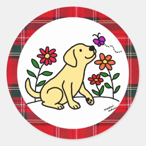 Yellow  Labrador  Green with Heart Classic Round Sticker