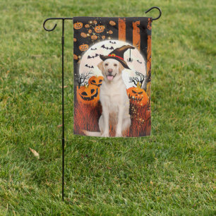 Yellow Labrador Happy Halloween Double Sided Flag