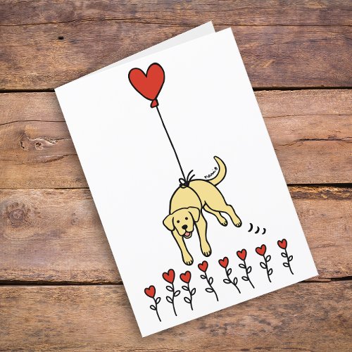 Yellow Labrador Heart Balloon Thank You Holiday Card