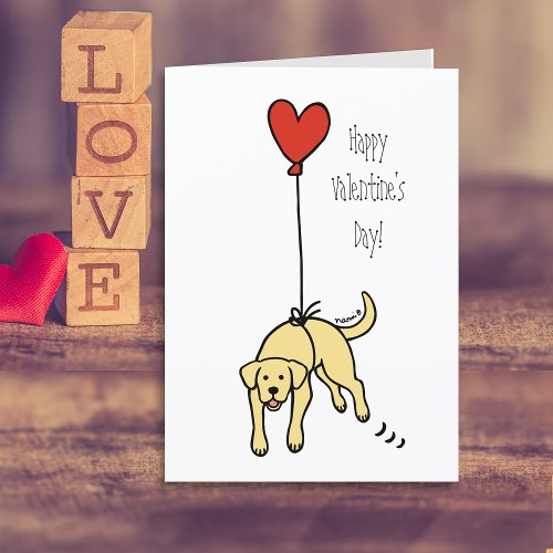 Yellow Labrador Heart Balloon Valentine Holiday Card