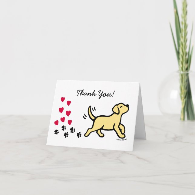 Yellow Labrador Hearts Thank You Card (Front)