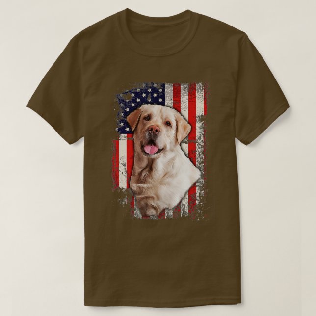Yellow Labrador Labs Patriotic American Flag Dog 4 T-Shirt (Design Front)