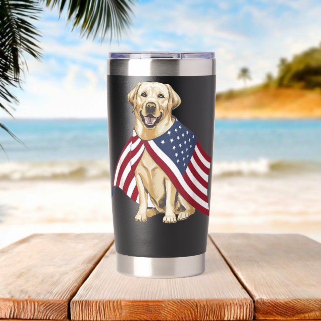 Yellow Labrador Labs Patriotic American Flag Insulated Tumbler (Beach (Rotated))