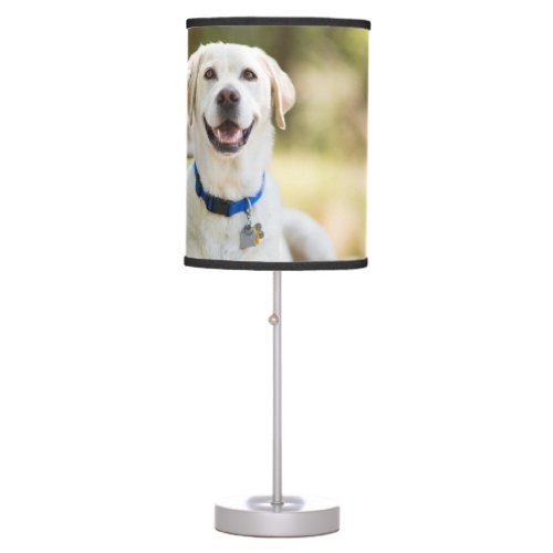 Yellow Labrador Lays On Bench Table Lamp