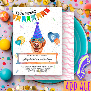Yellow Labrador Lets Pawty Dog Birthday Party Invitation