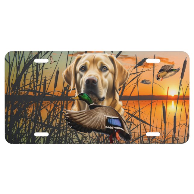 Yellow Labrador License Plate, Flying Mallard Plate (Front)