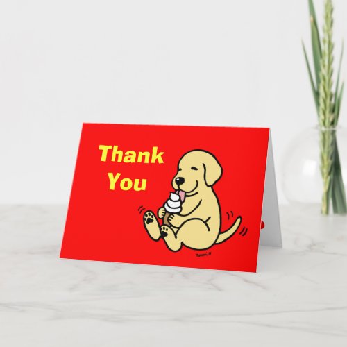 Yellow Labrador Licking Ice Cream Red Thank You Card