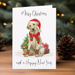 Yellow Labrador Merry Christmas Festive Santa Dog Holiday Card<br><div class="desc">Send christmas greetings this holiday season with this Merry Christmas yellow labrador retriever santa dog holiday card, and matching decor. This yellow labrador retriever holiday card features a watercolor dog in a santa hat and tree. Personalize with message and family name . This yellow labrador retriever christmas card will be...</div>