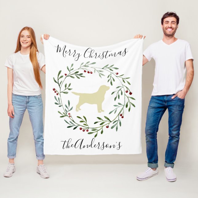 Yellow Labrador Merry Christmas Labrador Retriever Fleece Blanket (In Situ)