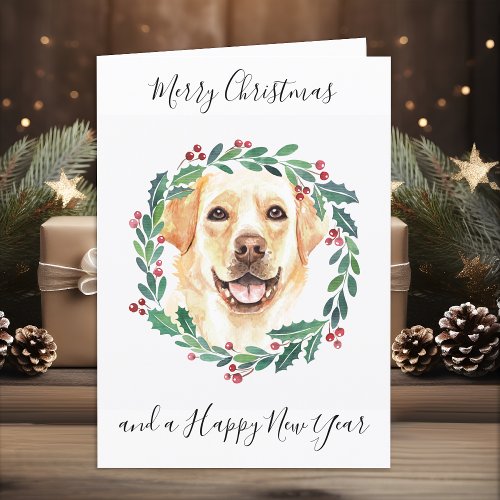 Yellow Labrador Merry Christmas Trendy Dog Holiday Card