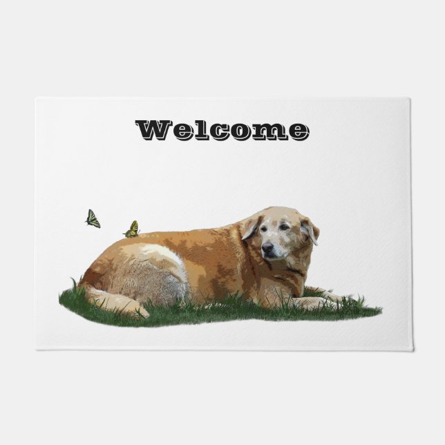 Yellow Labrador Mixed Breed Dog Door Mat (Front)