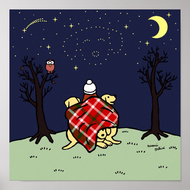 Yellow Labrador Mom and Starry Sky Poster (Front)