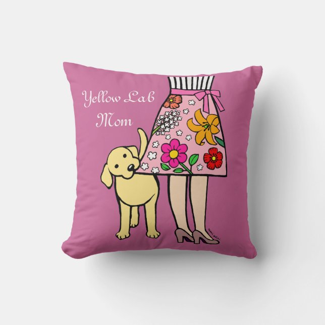 Yellow Labrador & Mom's Skirt Cartoon Throw Pillow (Front)