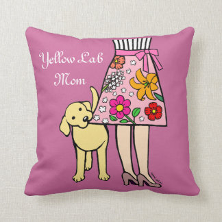 Yellow Labrador & Mom's Skirt Cartoon Throw Pillow