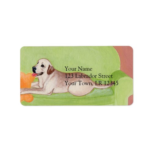 Yellow Labrador on the green couch Label