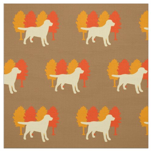 Yellow Labrador Outline Autumn Trees Toffee Fabric