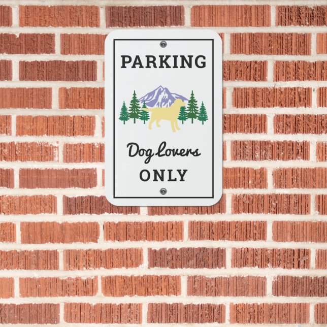 Yellow Labrador Outline Evergreen Parking Metal Sign (In Situ(Brick))