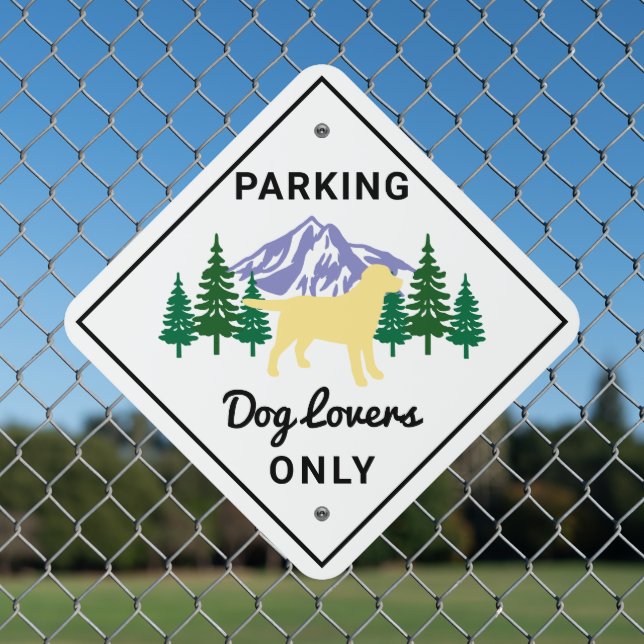 Yellow Labrador Outline Evergreen Parking Metal Sign (In Situ(Fence))