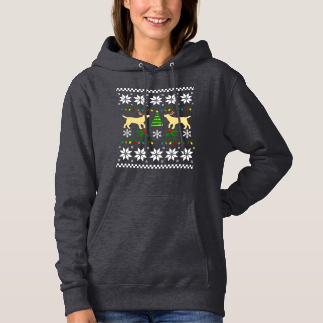 Yellow Labrador Outline Ugly Christmas Hoodie (Front)