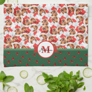 Yellow Labrador Pattern Monogram Christmas Dog Kitchen Towel