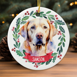 Yellow Labrador Personalized Cute Christmas Dog Ceramic Ornament