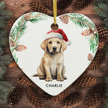 Yellow Labrador Personalized Dog Lover Christmas  Ceramic Ornament by BlackDogArtJudy at Zazzle