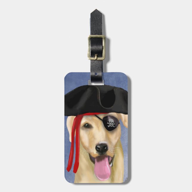 Yellow Labrador Pirate Luggage Tag (Front Vertical)