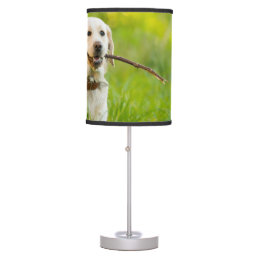 Yellow Labrador Plays Fetch With Stick Table Lamp