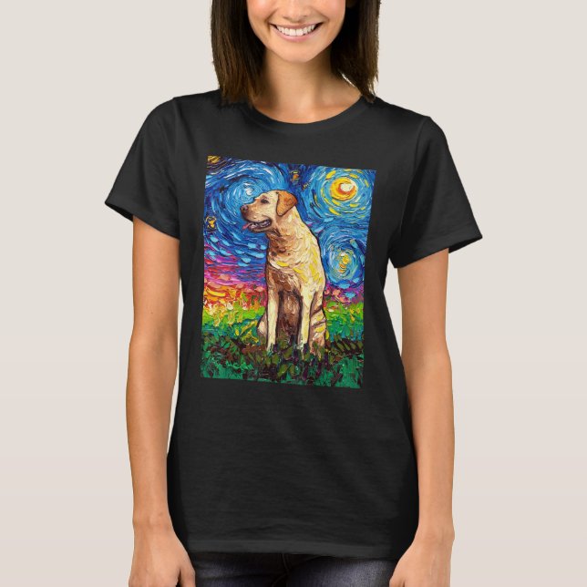 Yellow Labrador Profile Starry Night Dog Art by Aj T-Shirt (Front)