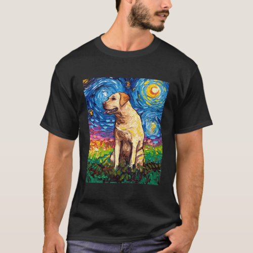 Yellow Labrador Profile Starry Night Dog By Aja T_Shirt