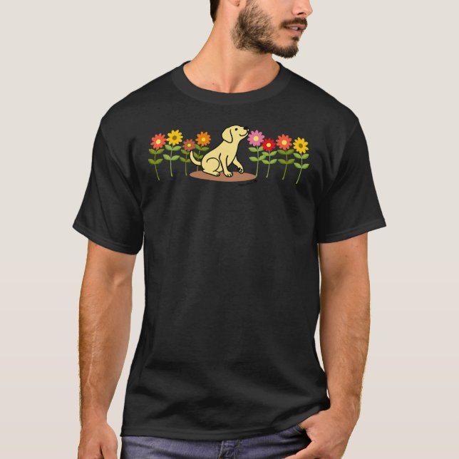 Yellow Labrador Puppy And Flowers T-Shirt (Front)