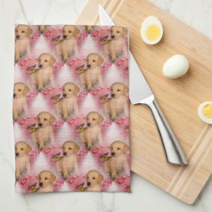 Yellow Labrador Puppy Butterfly Animal Pattern    Kitchen Towel
