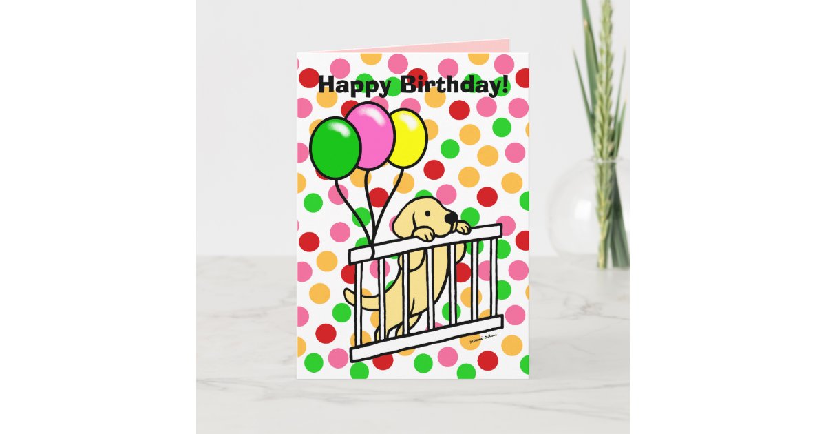 Yellow Labrador Puppy Cartoon Birthday Card | Zazzle