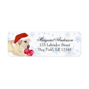 Yellow Labrador Puppy Christmas Blue Snowflake Label