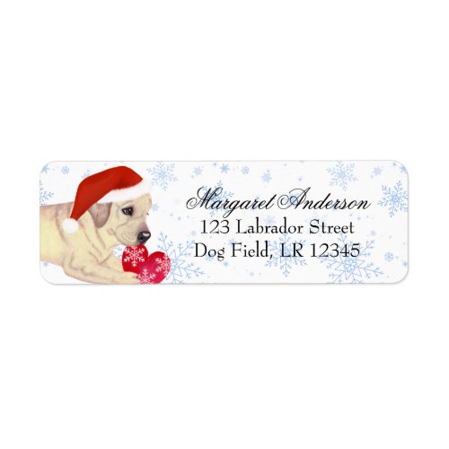 Yellow Labrador Puppy Christmas Blue Snowflake Label