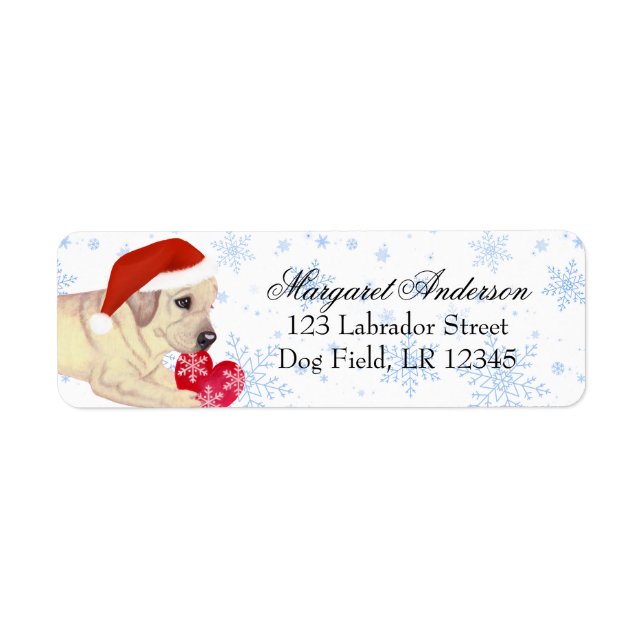 Yellow Labrador Puppy Christmas Blue Snowflake Label (Front)