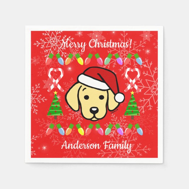 Yellow Labrador Puppy Christmas Pattern Napkins (Front)