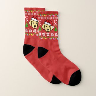 Yellow Labrador Puppy Christmas Pattern Red Socks
