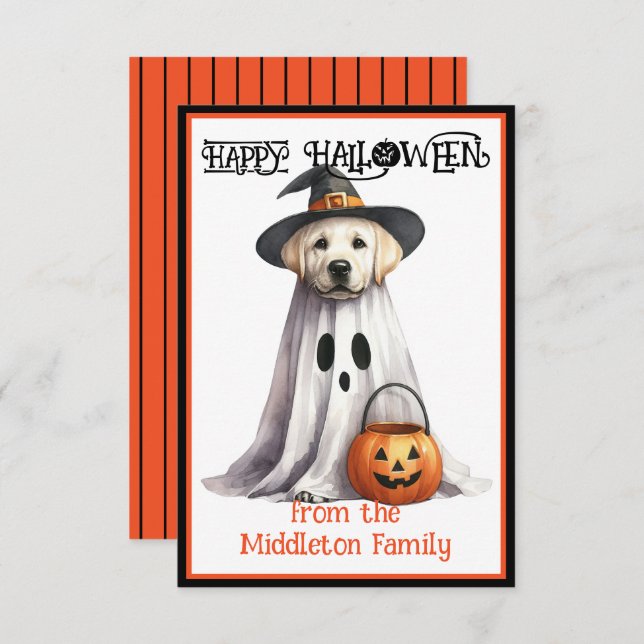 Yellow Labrador Puppy Dog Happy Halloween Note Card (Front/Back)