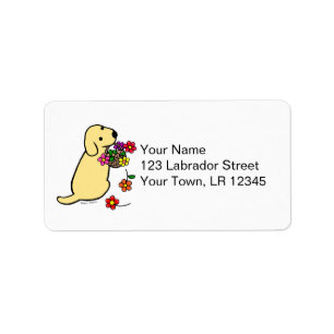 Yellow Labrador Puppy Flower Basket Cartoon Label